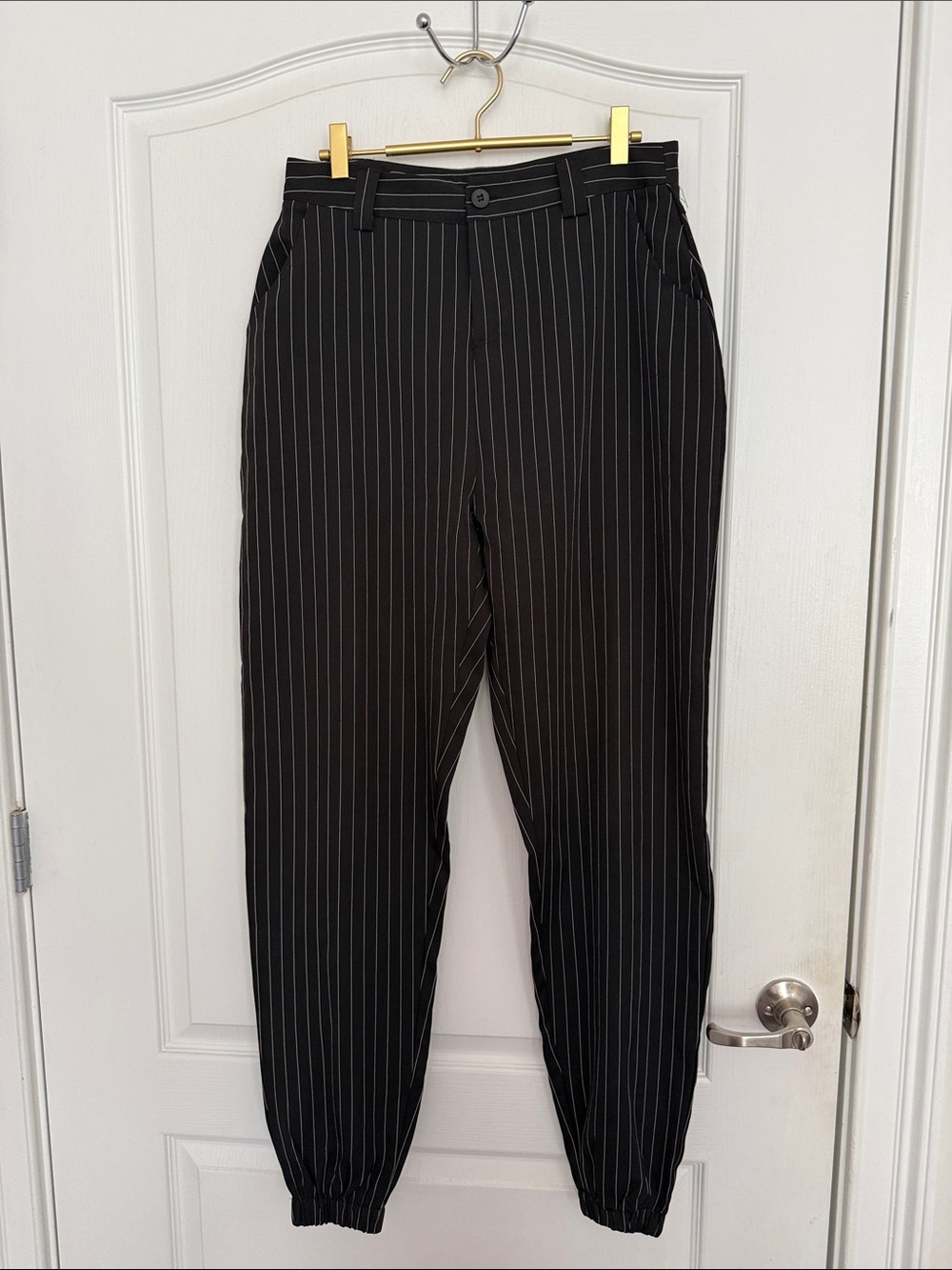 Missguided Black Pinstripe Tapered Jogger Trousers